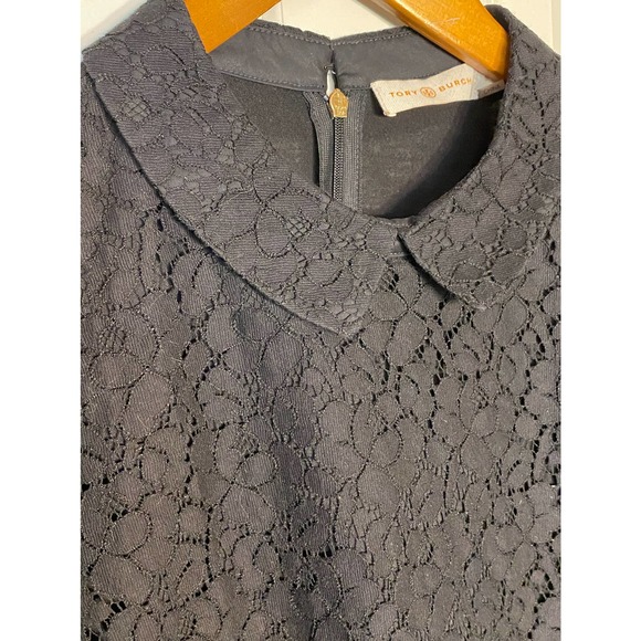 TORY BURCH Black Gabriella Lace Blouse Long Sleeve zip back Size Small - Picture 6 of 9